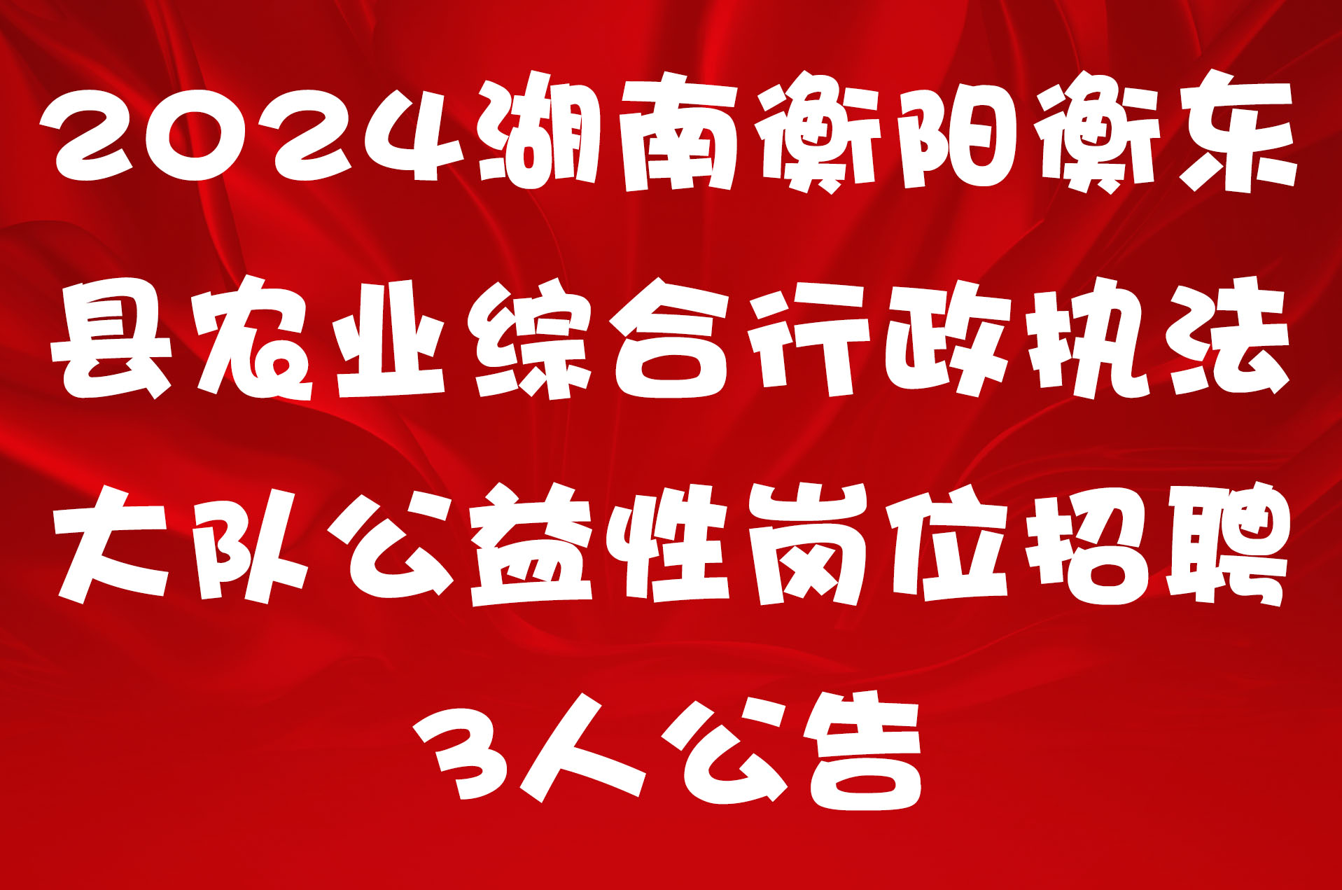 2024湖南衡阳衡东县农业综合行政执法大队公益性岗位招聘3人公告