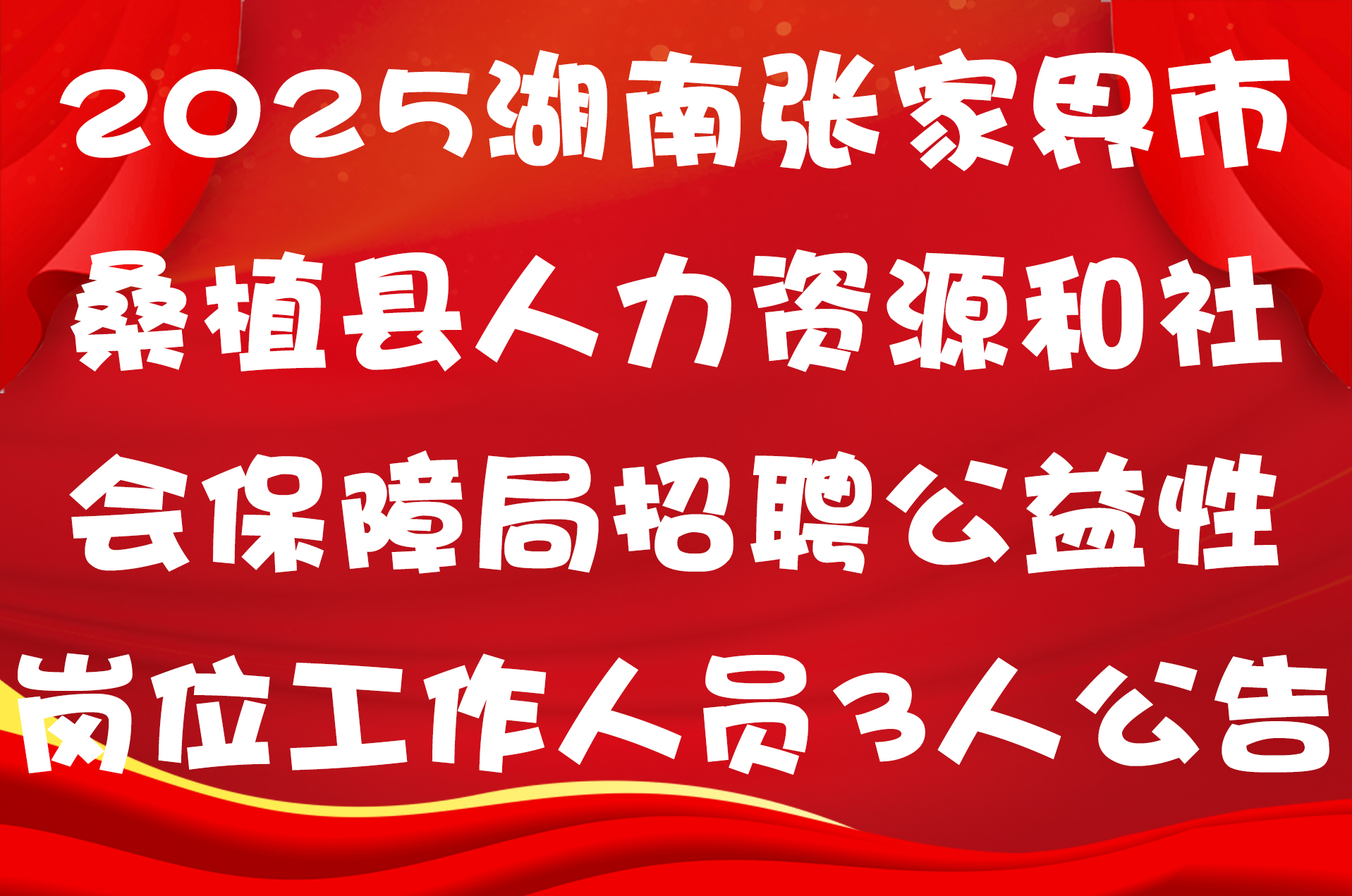2025湖南张家界市桑植县人力资源和社会保障局招聘公益性岗位工作人员3人公告